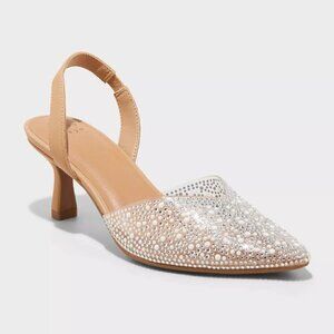 A New Day Women's Isabel Embellished Slingback clear Kitten Heels